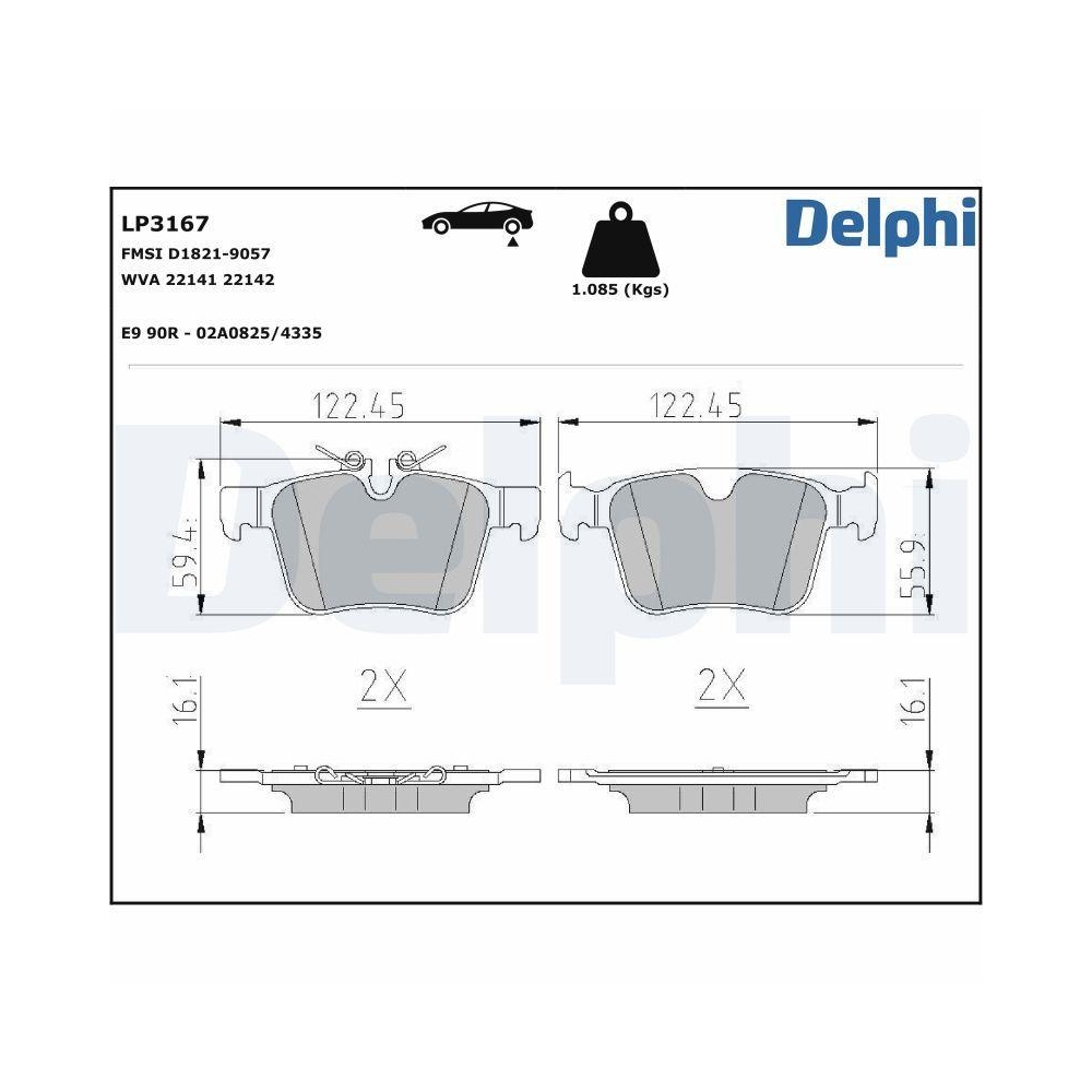 DELPHI LP3167 Bremsbelagsatz, Scheibenbremse für JAGUAR VOLVO LAND ROVER