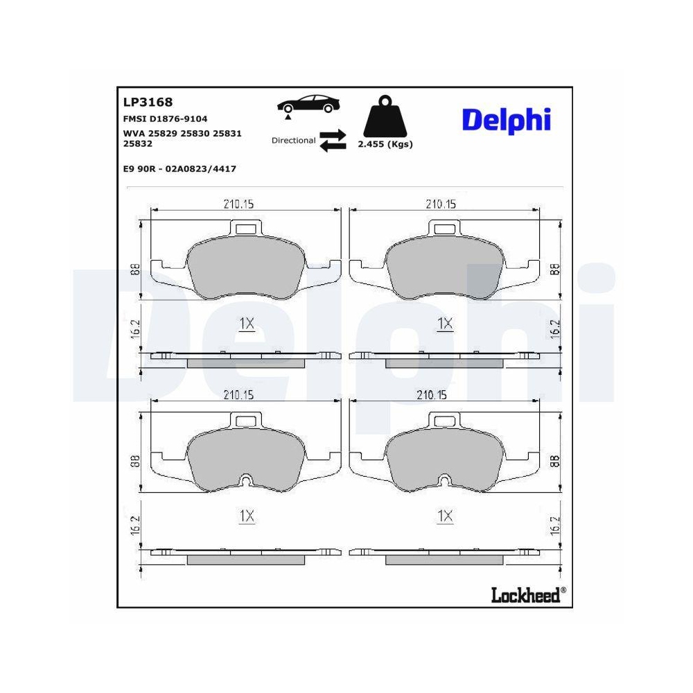 DELPHI LP3168 Bremsbelagsatz, Scheibenbremse f&uuml;r AUDI, Vorderachse