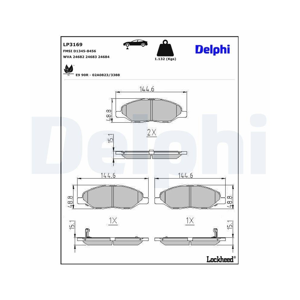 DELPHI LP3169 Bremsbelagsatz, Scheibenbremse f&uuml;r NISSAN, Vorderachse