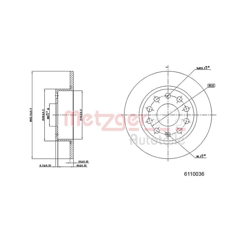 Bremsscheibe METZGER 6110036 GREENPARTS f&uuml;r VAG CHERY, Hinterachse