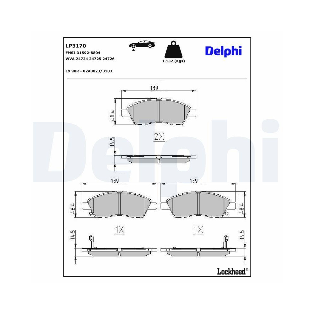 DELPHI LP3170 Bremsbelagsatz, Scheibenbremse f&uuml;r NISSAN, Vorderachse
