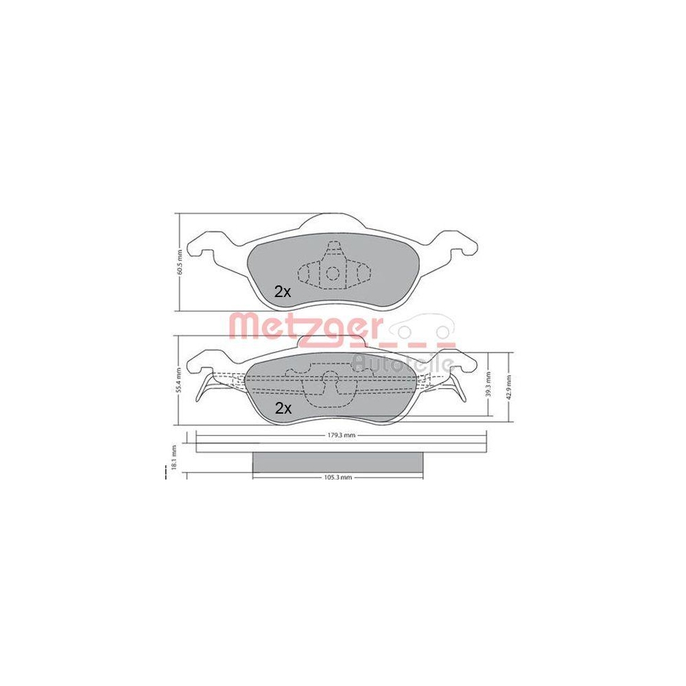 Bremsbelagsatz, Scheibenbremse METZGER 1170038 f&uuml;r FORD, Vorderachse