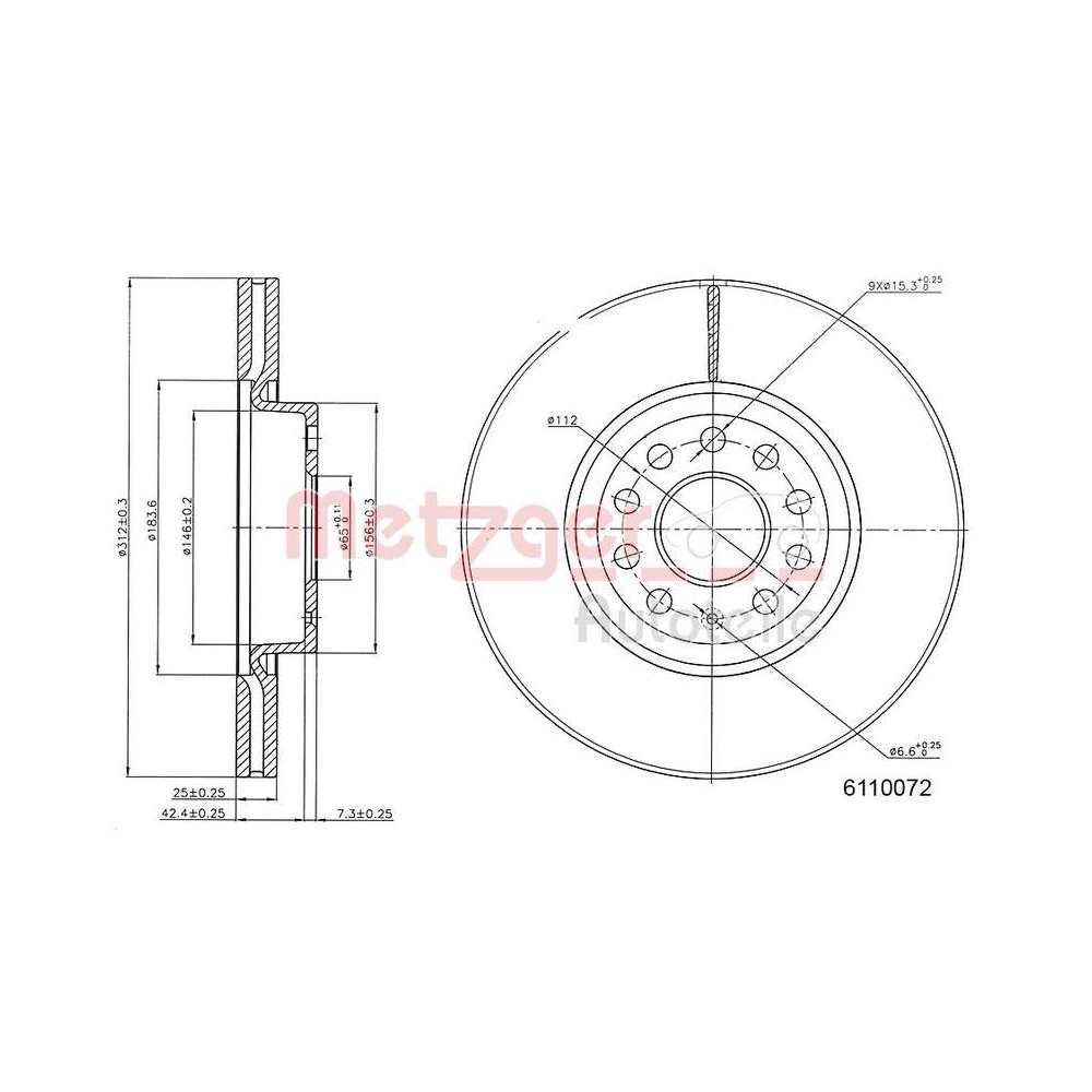 Bremsscheibe METZGER 6110072 GREENPARTS f&uuml;r VAG, Vorderachse links