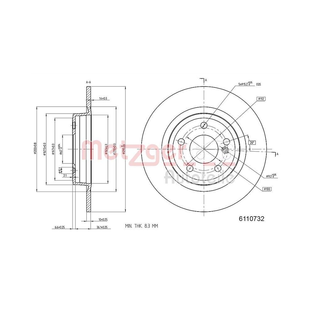 Bremsscheibe METZGER 6110732 GREENPARTS f&uuml;r MERCEDES-BENZ, Hinterachse