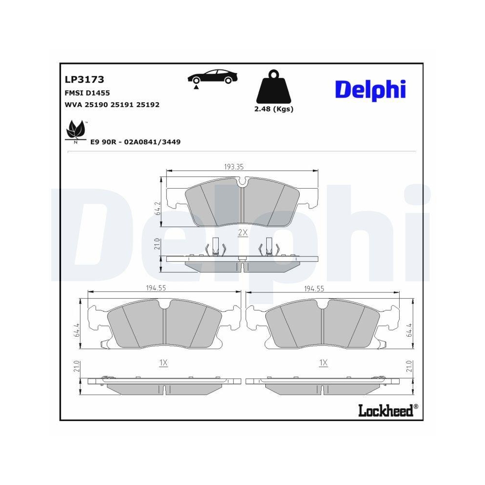 DELPHI LP3173 Bremsbelagsatz, Scheibenbremse f&uuml;r DODGE JEEP, Vorderachse