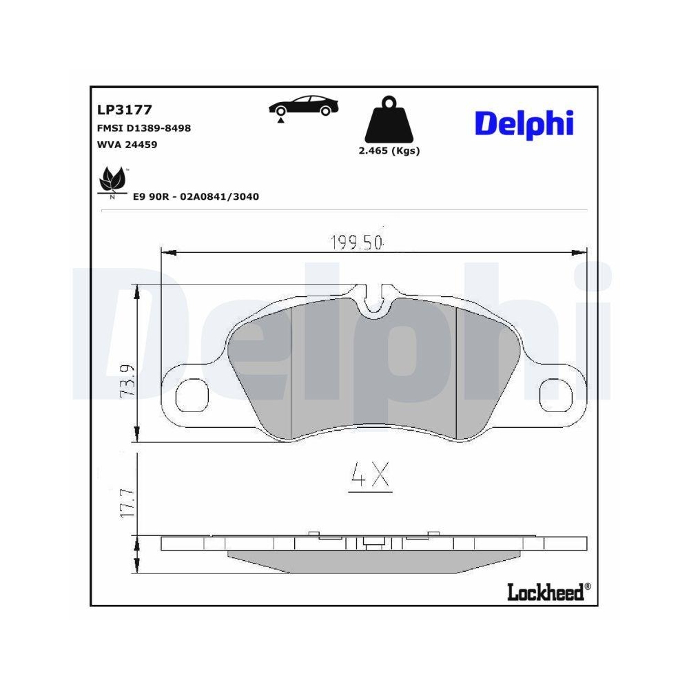 DELPHI LP3177 Bremsbelagsatz, Scheibenbremse f&uuml;r PORSCHE, Vorderachse