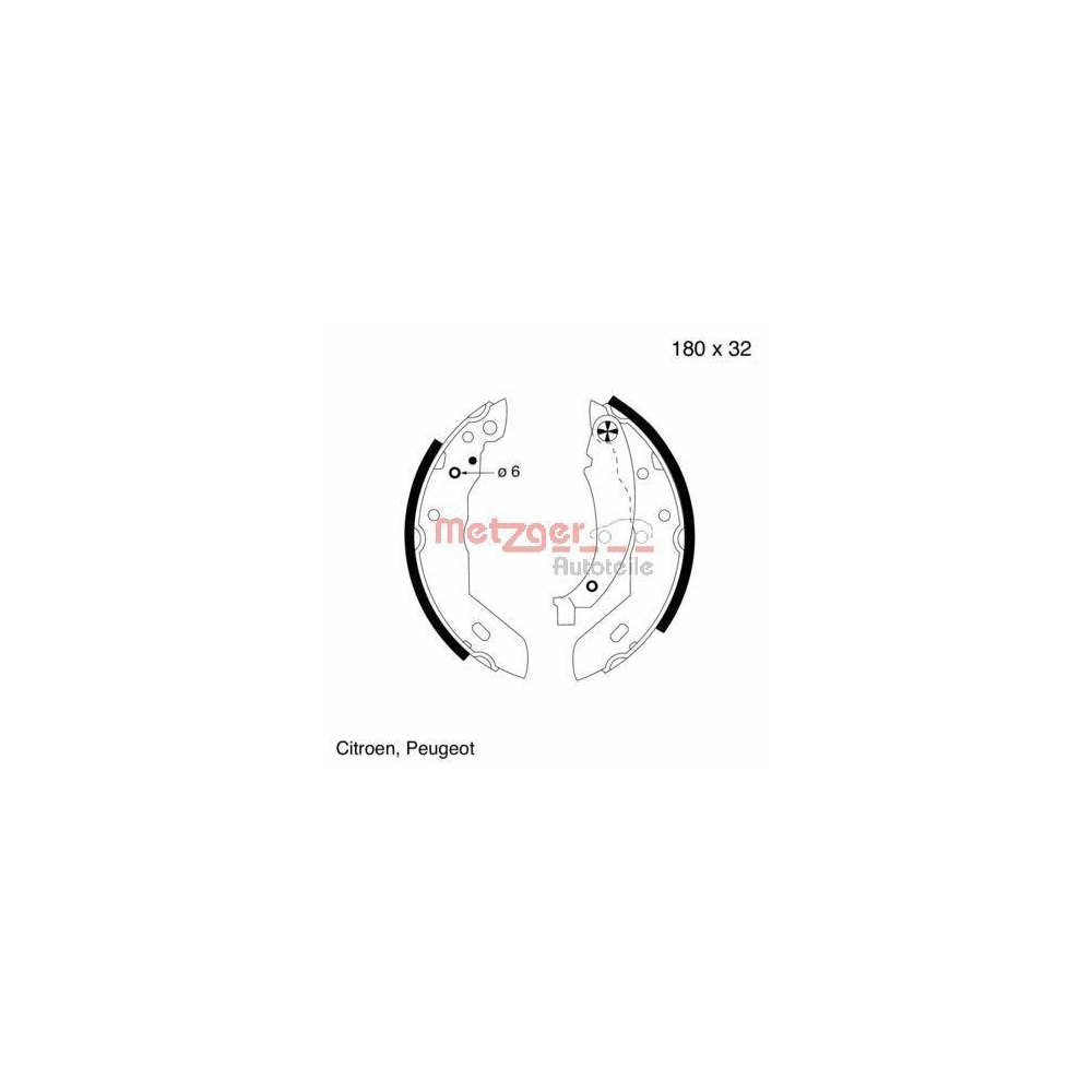 Bremsbackensatz METZGER MG 415 f&uuml;r PEUGEOT, Hinterachse