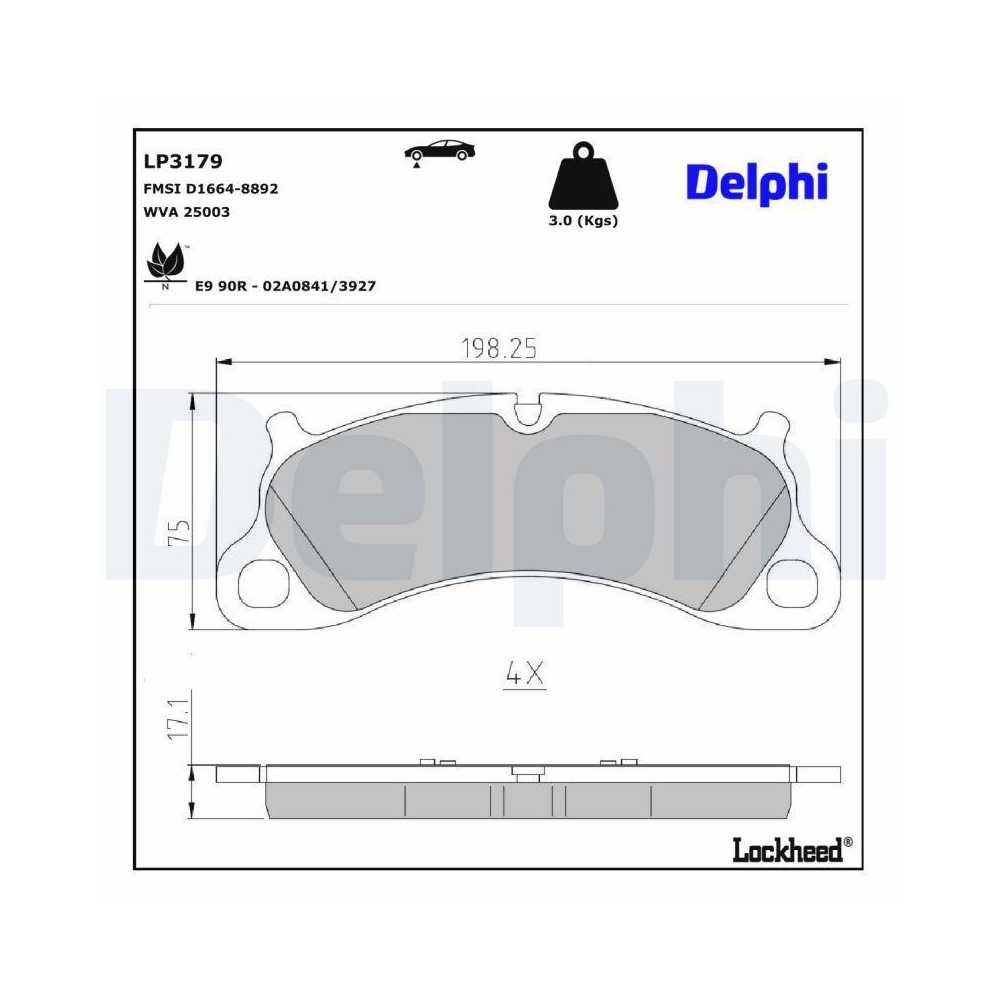 DELPHI LP3179 Bremsbelagsatz, Scheibenbremse f&uuml;r PORSCHE, Vorderachse