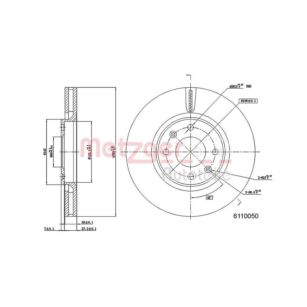 Bremsscheibe METZGER 6110050 GREENPARTS für CITROËN PEUGEOT GENERAL MOTORS