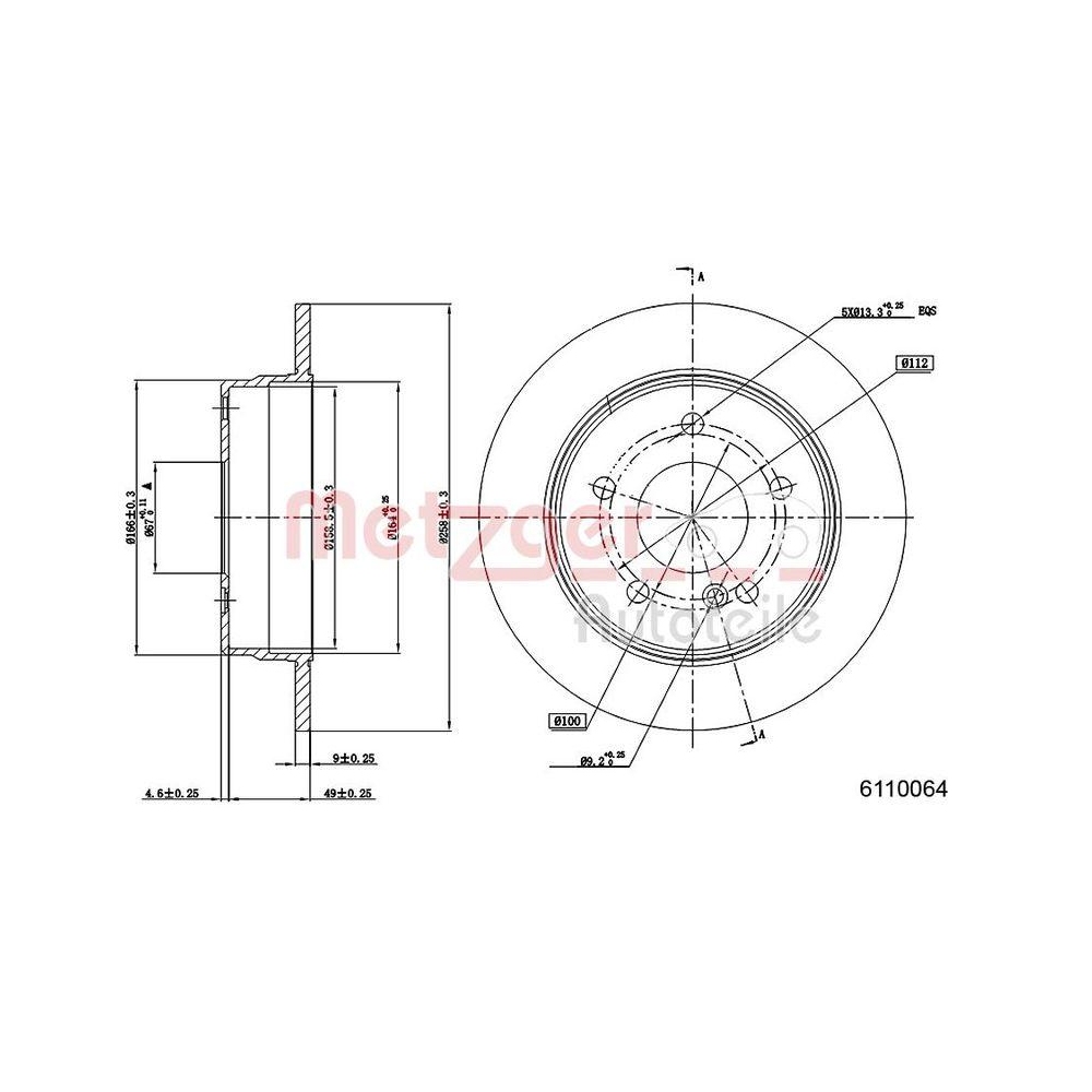 Bremsscheibe METZGER 6110064 f&uuml;r MERCEDES-BENZ MV AGUSTA, Hinterachse