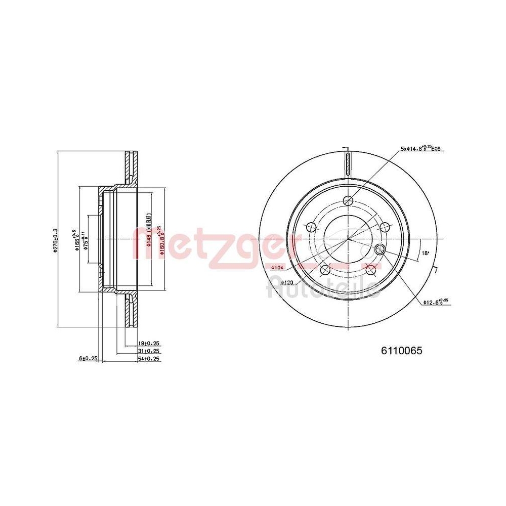 Bremsscheibe METZGER 6110065 f&uuml;r BMW RAMBLER, Hinterachse