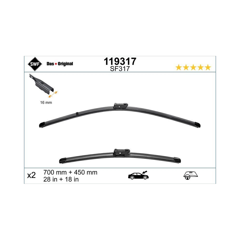 Wischblatt SWF 119317 DAS ORIGINAL SET für AUDI SKODA VW, vorne