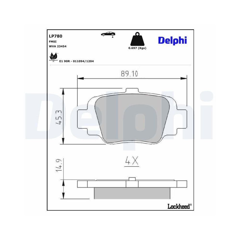 DELPHI LP780 Bremsbelagsatz, Scheibenbremse f&uuml;r NISSAN, Hinterachse