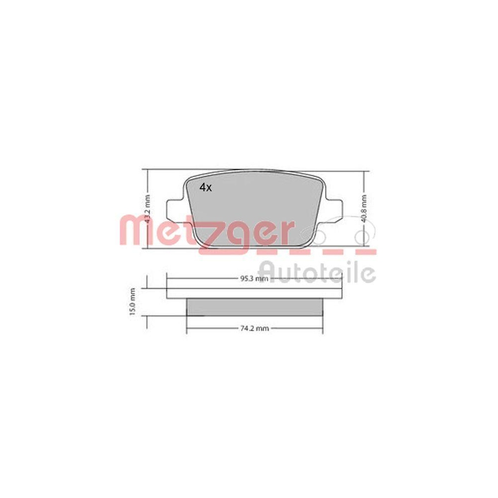 Bremsbelagsatz, Scheibenbremse METZGER 1170058 f&uuml;r FORD VOLVO, Hinterachse