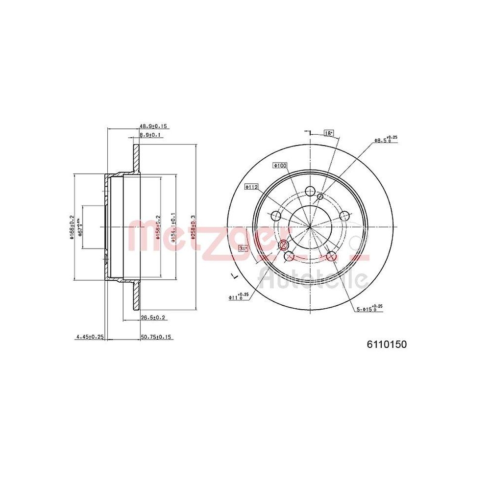 Bremsscheibe METZGER 6110150 f&uuml;r MERCEDES-BENZ AMMANN, Hinterachse