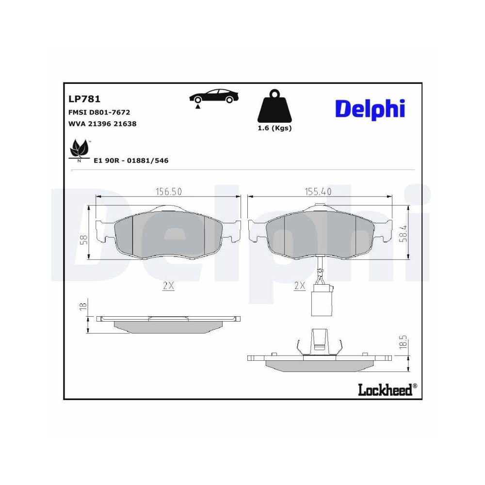 DELPHI LP781 Bremsbelagsatz, Scheibenbremse f&uuml;r FORD, Vorderachse