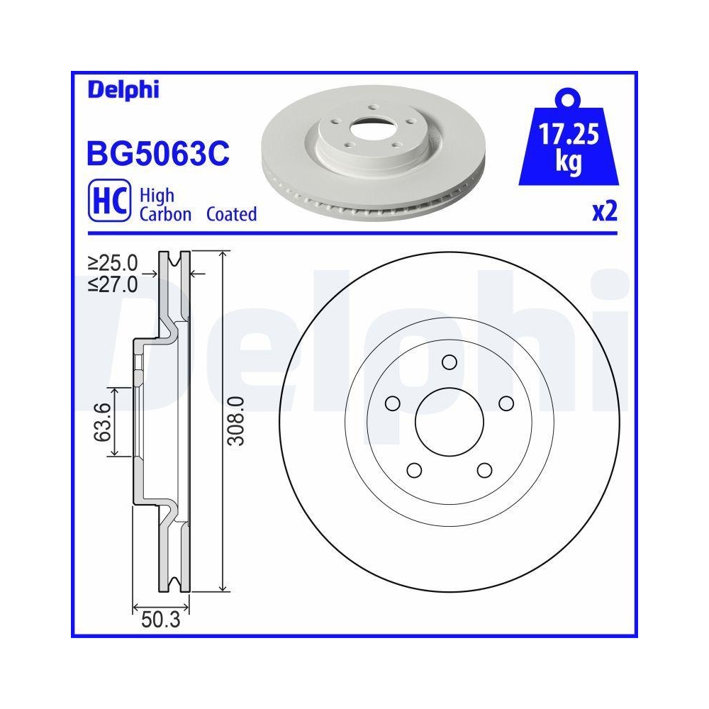 DELPHI BG5063C 2 St&uuml;ck Bremsscheiben f&uuml;r FORD, Vorderachse