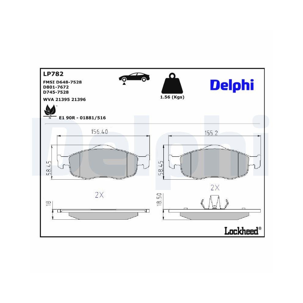 DELPHI LP782 Bremsbelagsatz, Scheibenbremse f&uuml;r FORD, Vorderachse