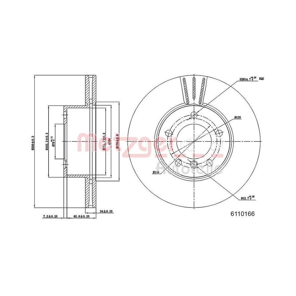 Bremsscheibe METZGER 6110166 f&uuml;r BMW, Vorderachse links, Vorderachse rechts
