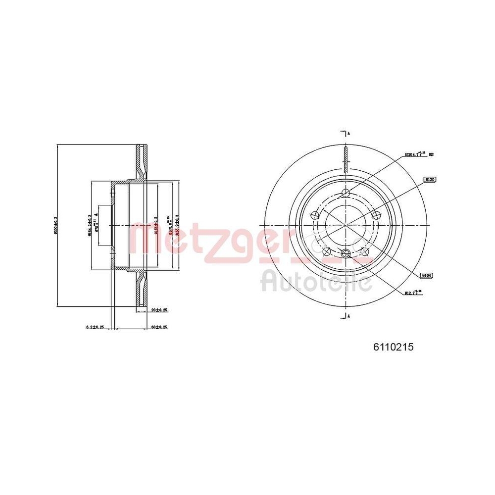 Bremsscheibe METZGER 6110215 f&uuml;r BMW, Hinterachse