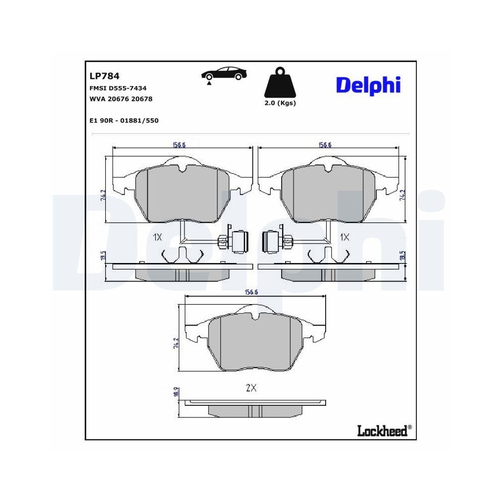 DELPHI LP784 Bremsbelagsatz, Scheibenbremse f&uuml;r AUDI FORD VW, Vorderachse