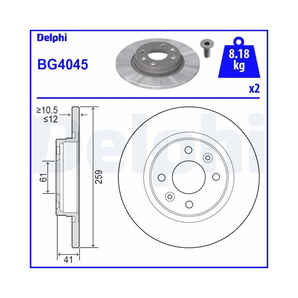 DELPHI BG4045 2 St&uuml;ck Bremsscheiben f&uuml;r RENAULT DACIA SMART, Vorderachse