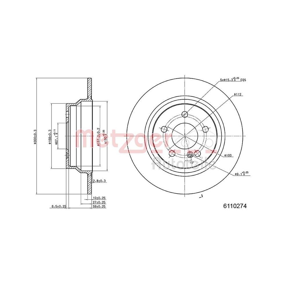 Bremsscheibe METZGER 6110274 GREENPARTS f&uuml;r MERCEDES-BENZ, Hinterachse