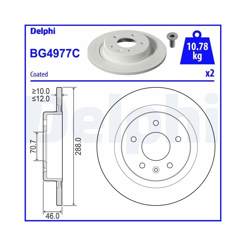 DELPHI BG4977C 2 St&uuml;ck Bremsscheiben f&uuml;r OPEL VAUXHALL, Hinterachse