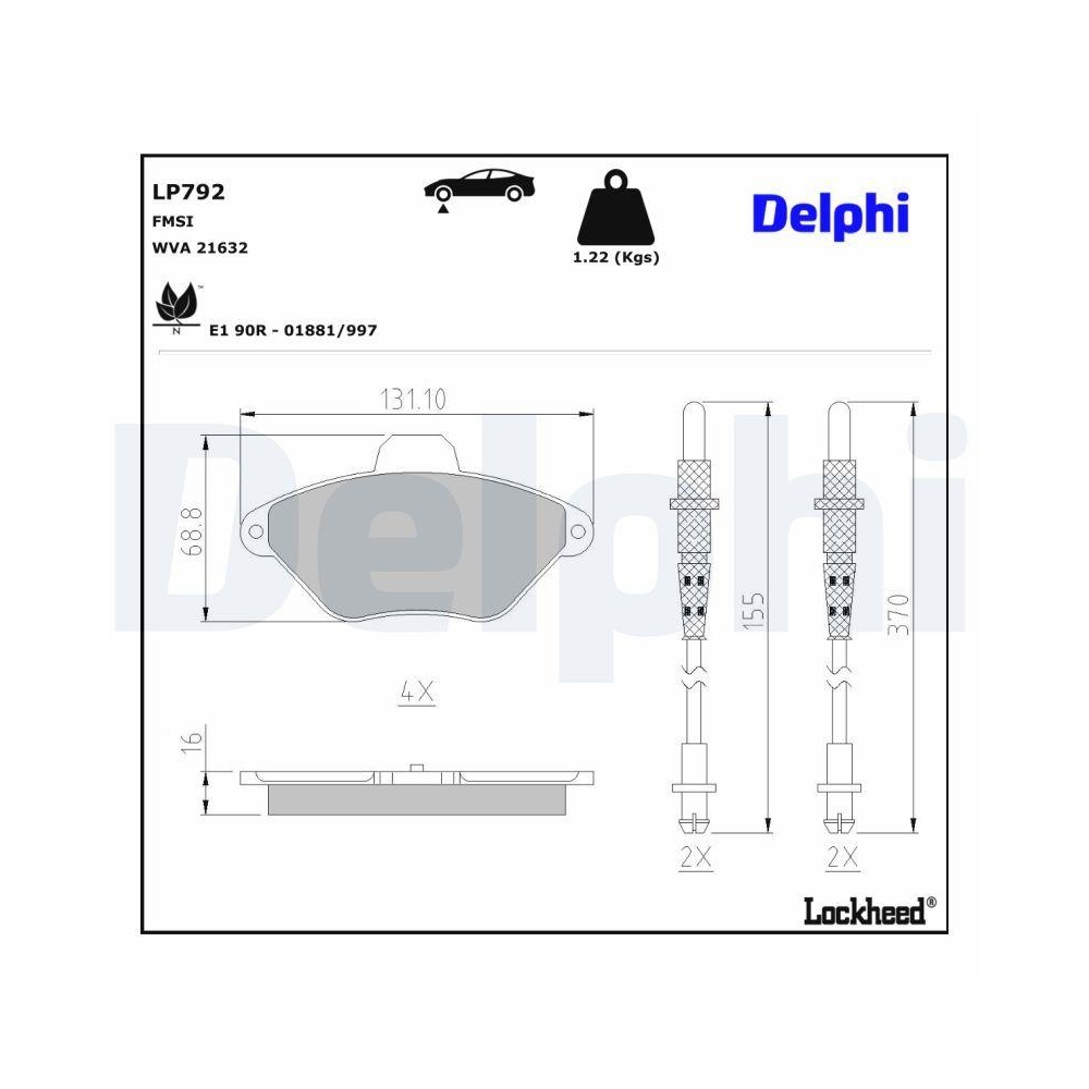 DELPHI LP792 Bremsbelagsatz, Scheibenbremse für CITROËN, Vorderachse