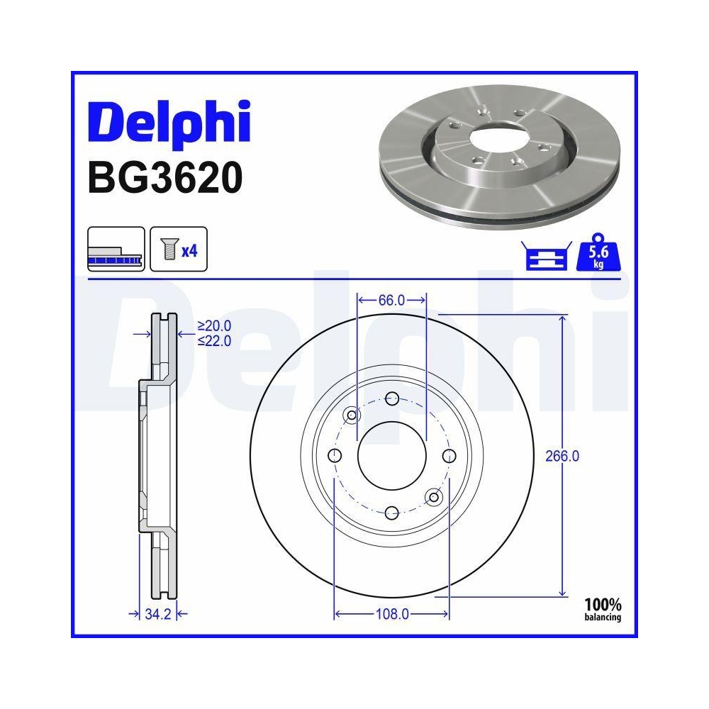 DELPHI BG3620 2 St&uuml;ck Bremsscheiben f&uuml;r CITRO&Euml;N OPEL PEUGEOT VAUXHALL CITRO&Euml;N (DF-PSA) DS