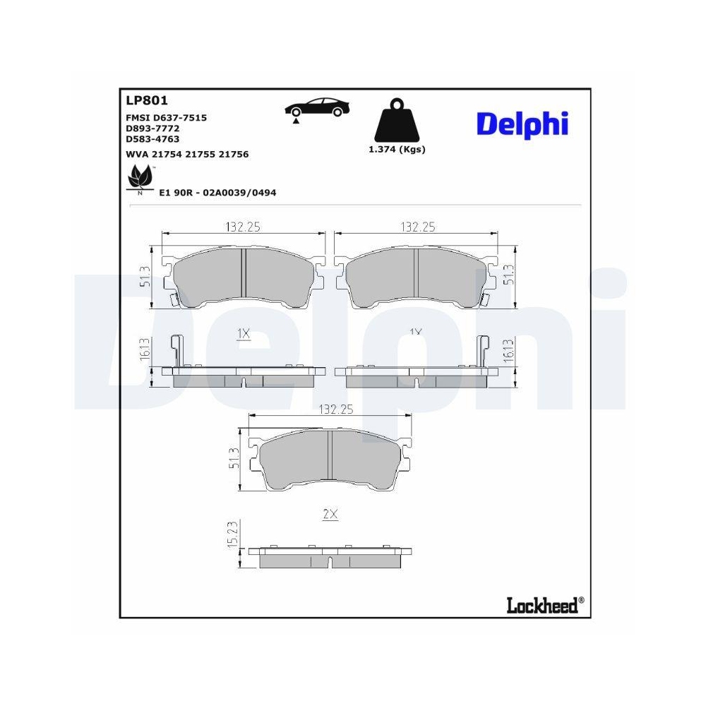 DELPHI LP801 Bremsbelagsatz, Scheibenbremse f&uuml;r FORD MAZDA FORD USA, Vorderachse