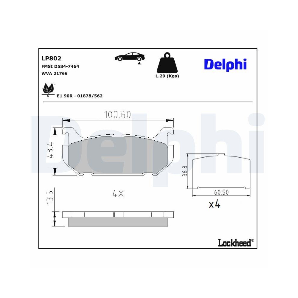 DELPHI LP802 Bremsbelagsatz, Scheibenbremse f&uuml;r FORD MAZDA FORD USA, Hinterachse