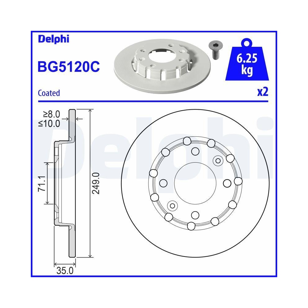 DELPHI BG5120C 2 St&uuml;ck Bremsscheiben f&uuml;r ALFA ROMEO CITRO&Euml;N FIAT OPEL PEUGEOT VAUXHALL DS