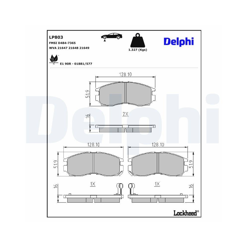 DELPHI LP803 Bremsbelagsatz, Scheibenbremse für CHRYSLER MITSUBISHI HYUNDAI
