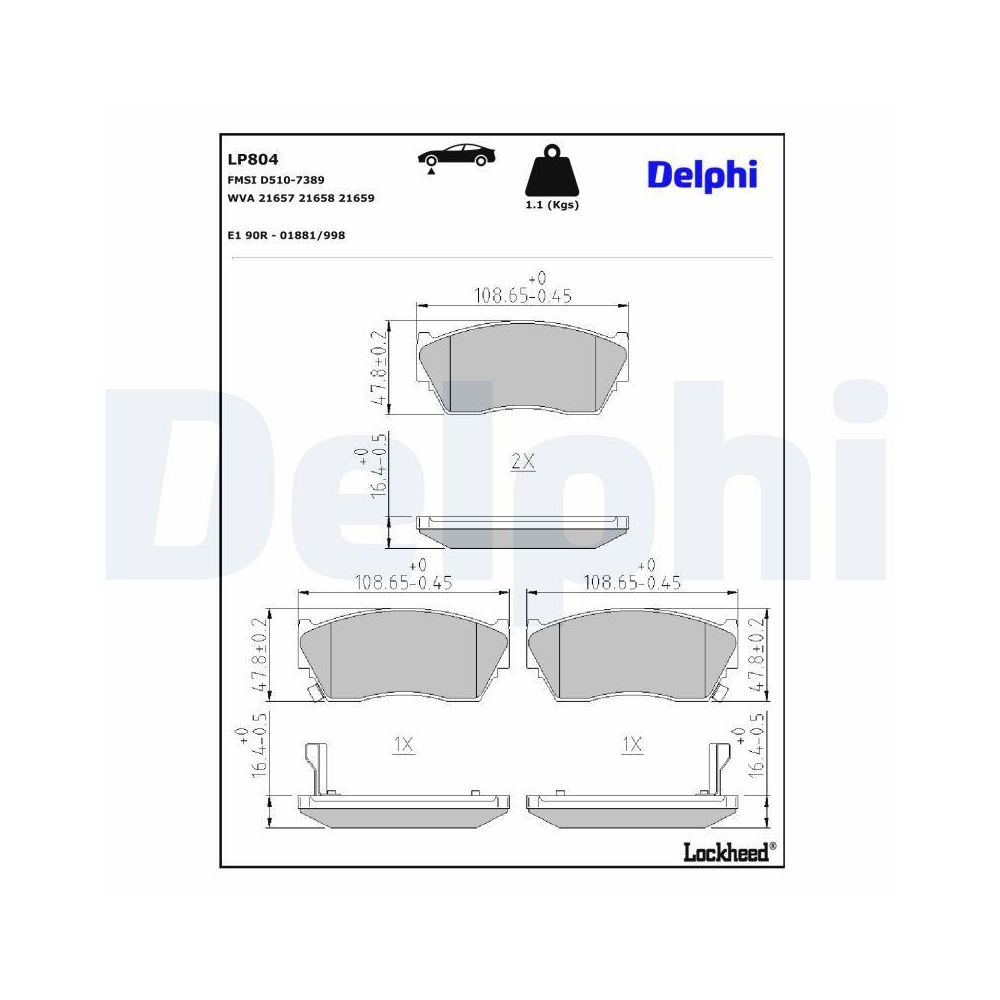 DELPHI LP804 Bremsbelagsatz, Scheibenbremse f&uuml;r NISSAN, Vorderachse