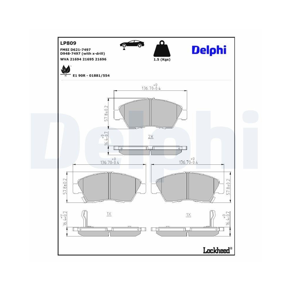 DELPHI LP809 Bremsbelagsatz, Scheibenbremse für HONDA ACURA, Vorderachse