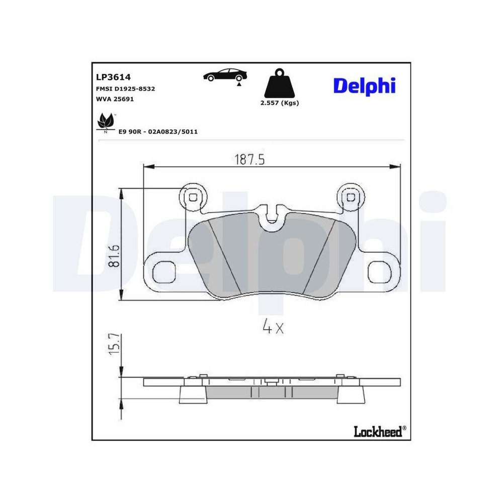 DELPHI LP3614 Bremsbelagsatz, Scheibenbremse f&uuml;r PORSCHE, Hinterachse