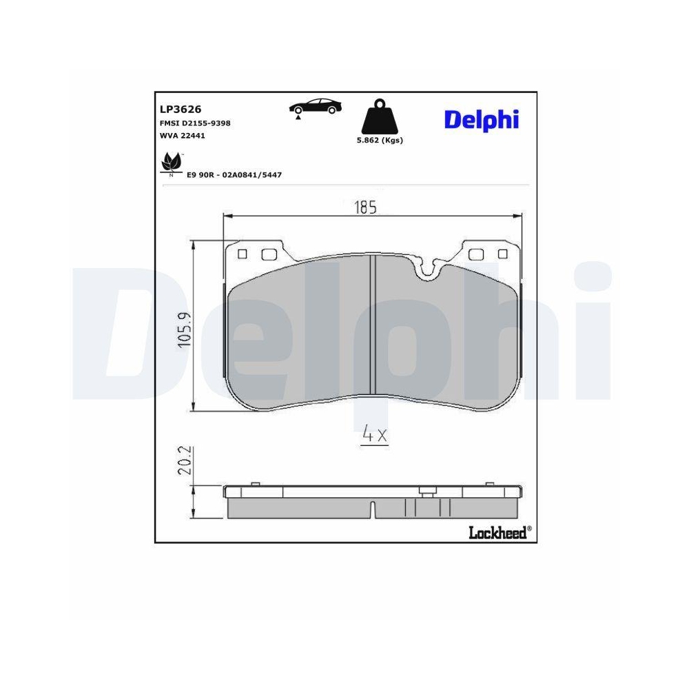 DELPHI LP3626 Bremsbelagsatz, Scheibenbremse f&uuml;r BMW, Vorderachse