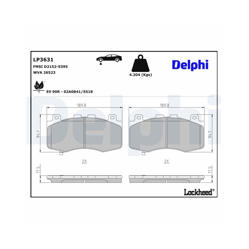 DELPHI LP3631 Bremsbelagsatz, Scheibenbremse f&uuml;r JEEP, Vorderachse
