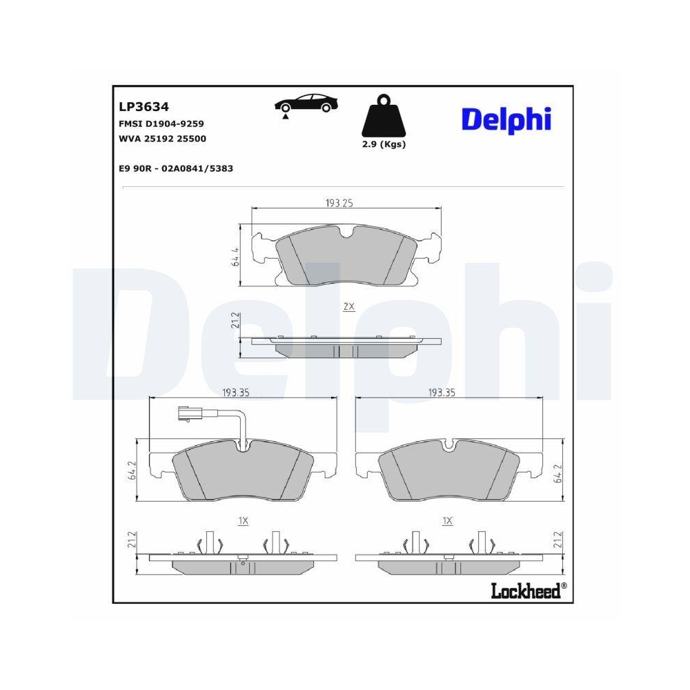 DELPHI LP3634 Bremsbelagsatz, Scheibenbremse f&uuml;r MASERATI, Vorderachse