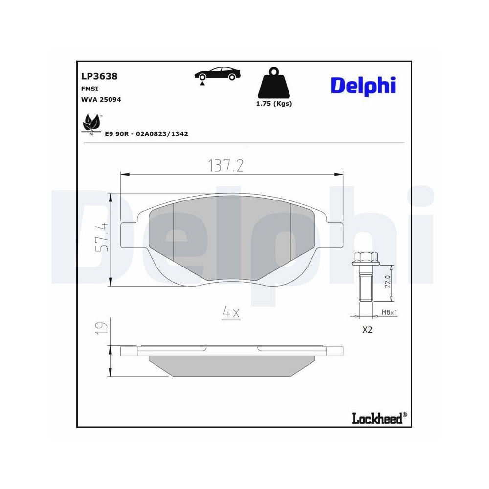 DELPHI LP3638 Bremsbelagsatz, Scheibenbremse für CITROËN PEUGEOT, Vorderachse