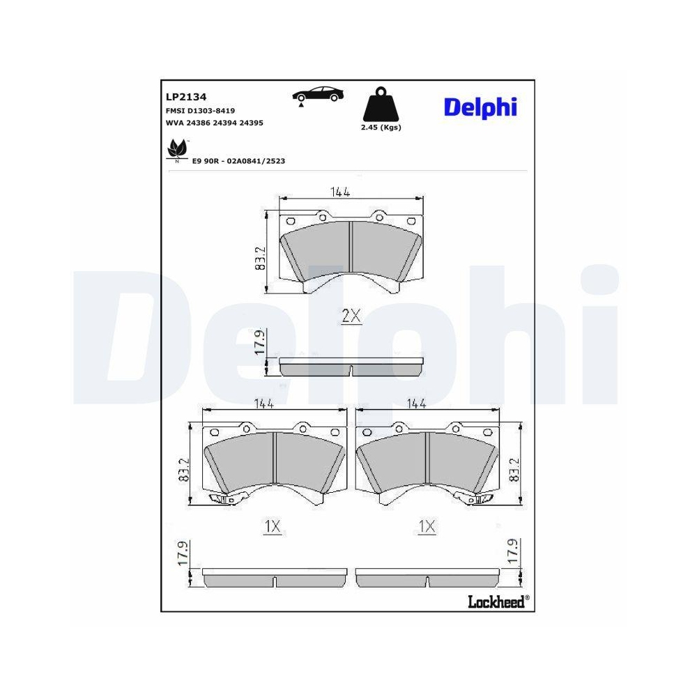 DELPHI LP2134 Bremsbelagsatz, Scheibenbremse f&uuml;r TOYOTA LEXUS, Vorderachse