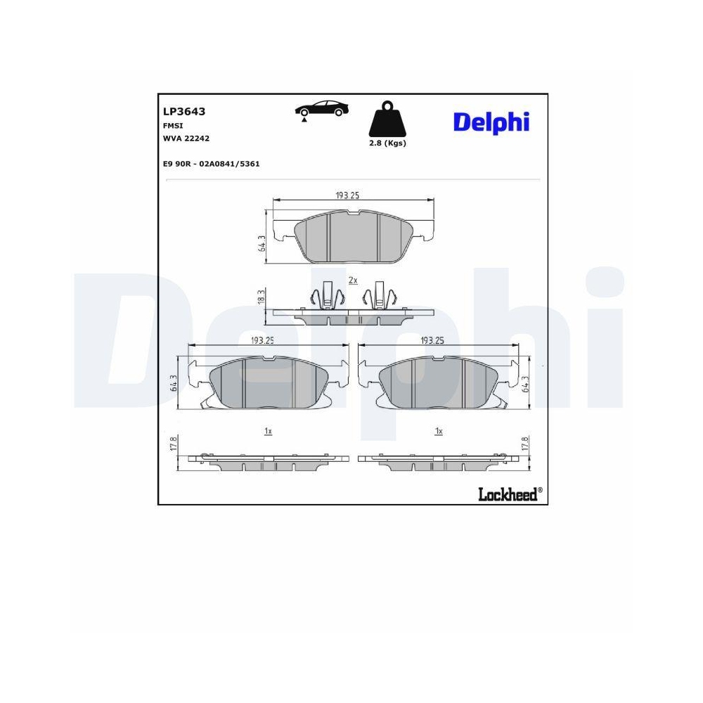 DELPHI LP3643 Bremsbelagsatz, Scheibenbremse f&uuml;r FORD, Vorderachse