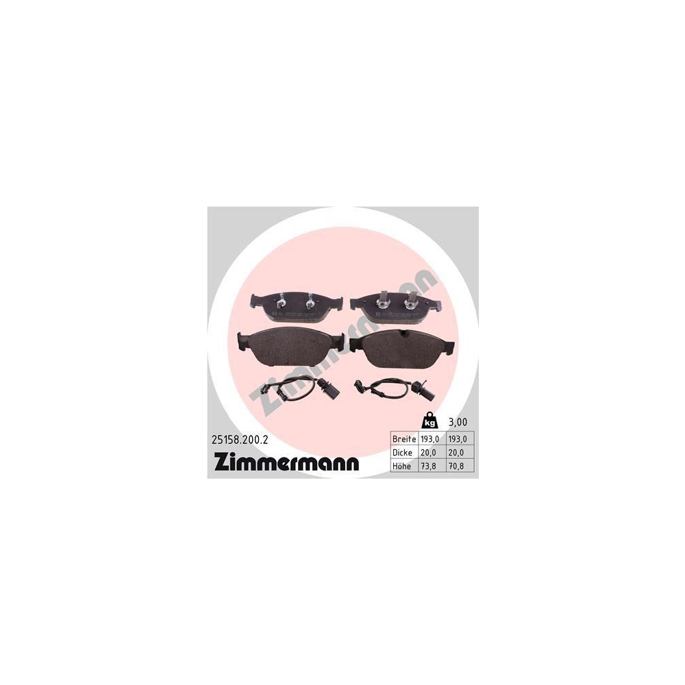 Bremsbelagsatz, Scheibenbremse ZIMMERMANN 25158.200.2 f&uuml;r AUDI VAG AUDI (FAW)