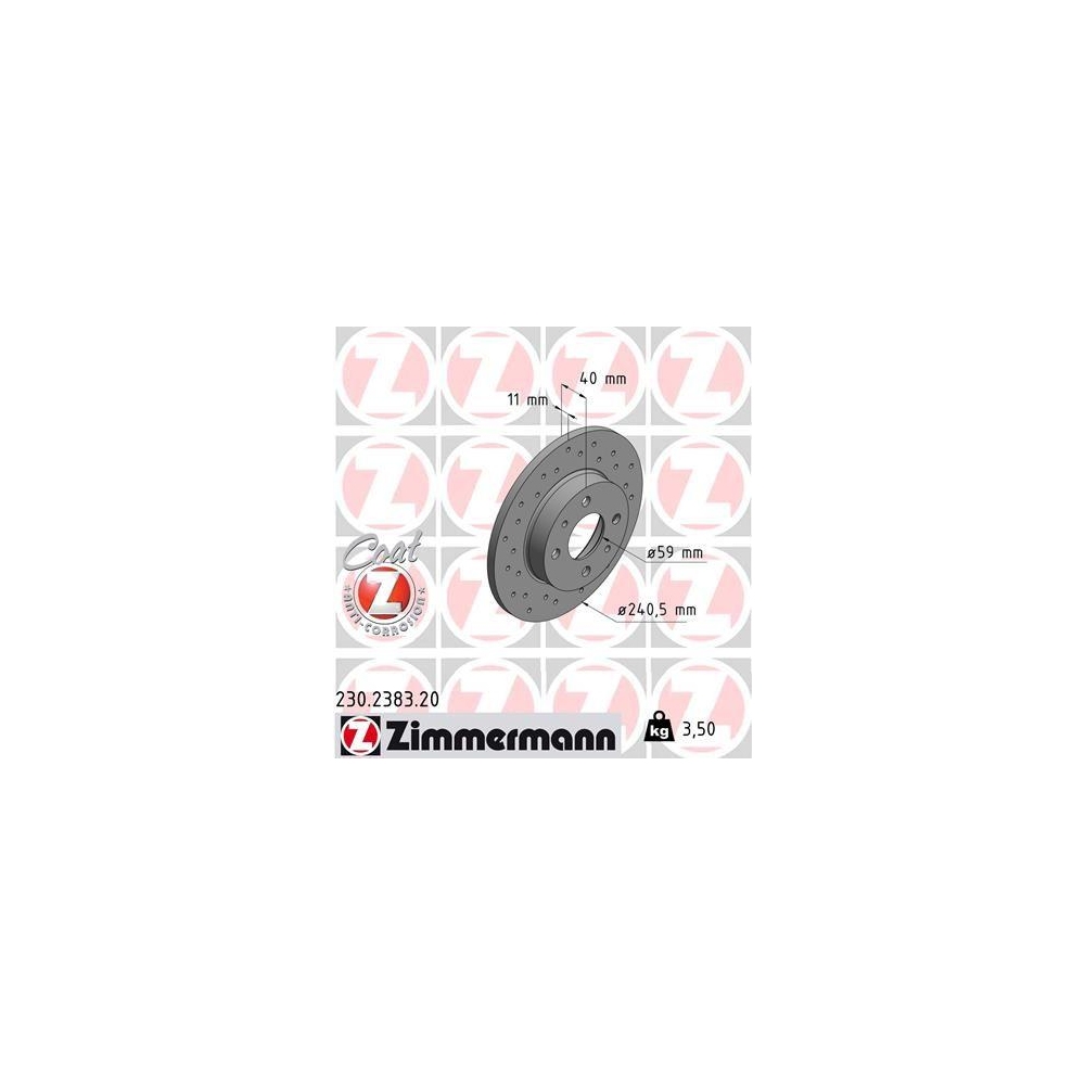 ZIMMERMANN 230.2383.20 2 St&uuml;ck Bremsscheiben COAT Z f&uuml;r FIAT, Hinterachse