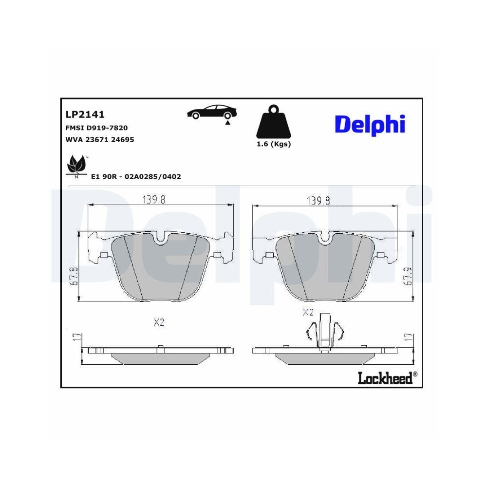 DELPHI LP2141 Bremsbelagsatz, Scheibenbremse f&uuml;r BMW, Hinterachse