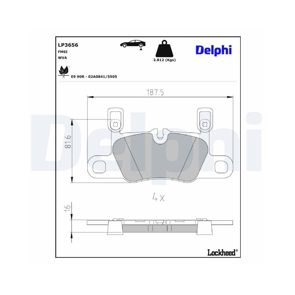 DELPHI LP3656 Bremsbelagsatz, Scheibenbremse f&uuml;r PORSCHE, Hinterachse