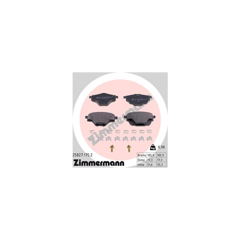 Bremsbelagsatz, Scheibenbremse ZIMMERMANN 25827.175.2 f&uuml;r OPEL CITRO&Euml;N/PEUGEOT