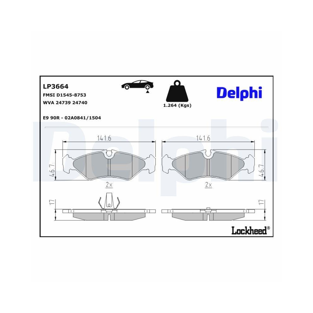 DELPHI LP3664 Bremsbelagsatz, Scheibenbremse f&uuml;r MERCEDES-BENZ VW, Hinterachse