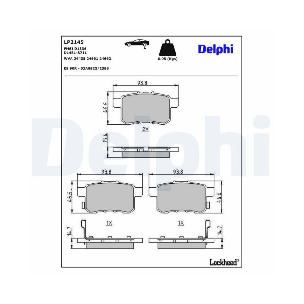 DELPHI LP2145 Bremsbelagsatz, Scheibenbremse f&uuml;r HONDA, Hinterachse